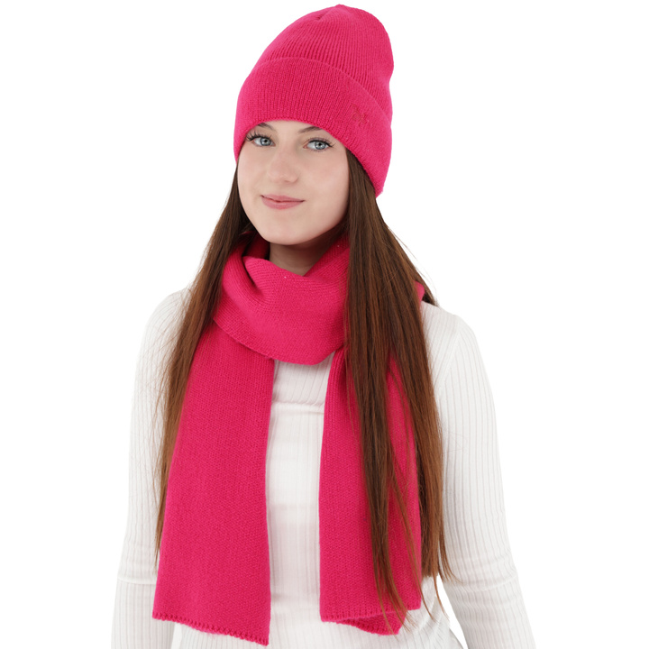 Czapka i szalik damski, zimowy komplet, amarantowy, Rava