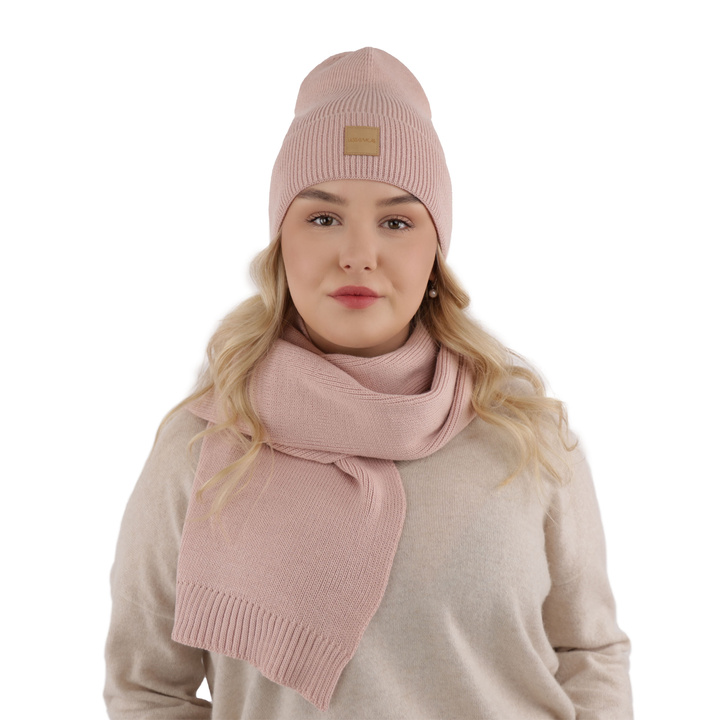 Czapka i szalik damski zimowy komplet, kremowy Nathalie