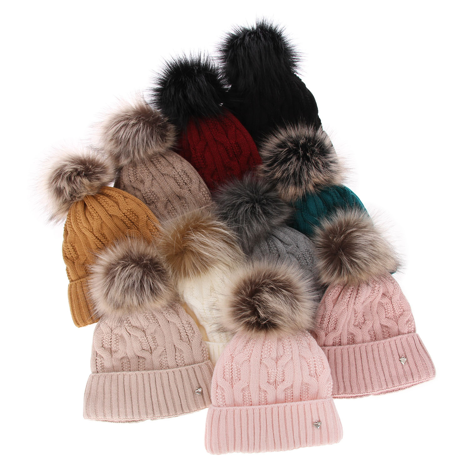 Czapka zimowa damska, czarna, z pomponem, Laona