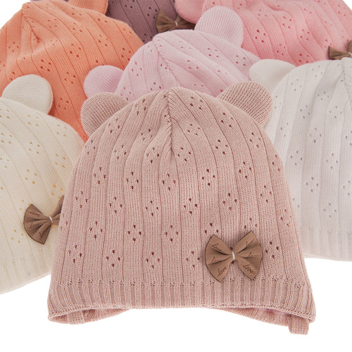 Czapka jesienna, wiosenna dla dziewczynki, z bawełną, beżowa, wiązana Lotta