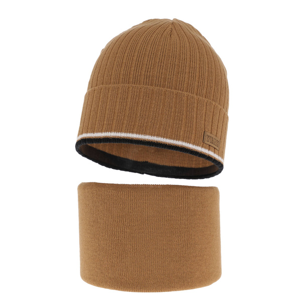 Czapka i komin dla chłopca jesienny, wiosenny komplet, camel, bawełniany London