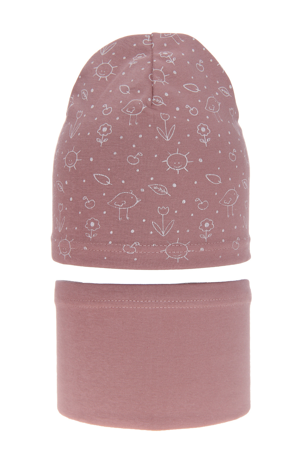 Czapka i komin dla dziewczynki jesienny, wiosenny komplet, wrzosowy, bawełniany Sesja