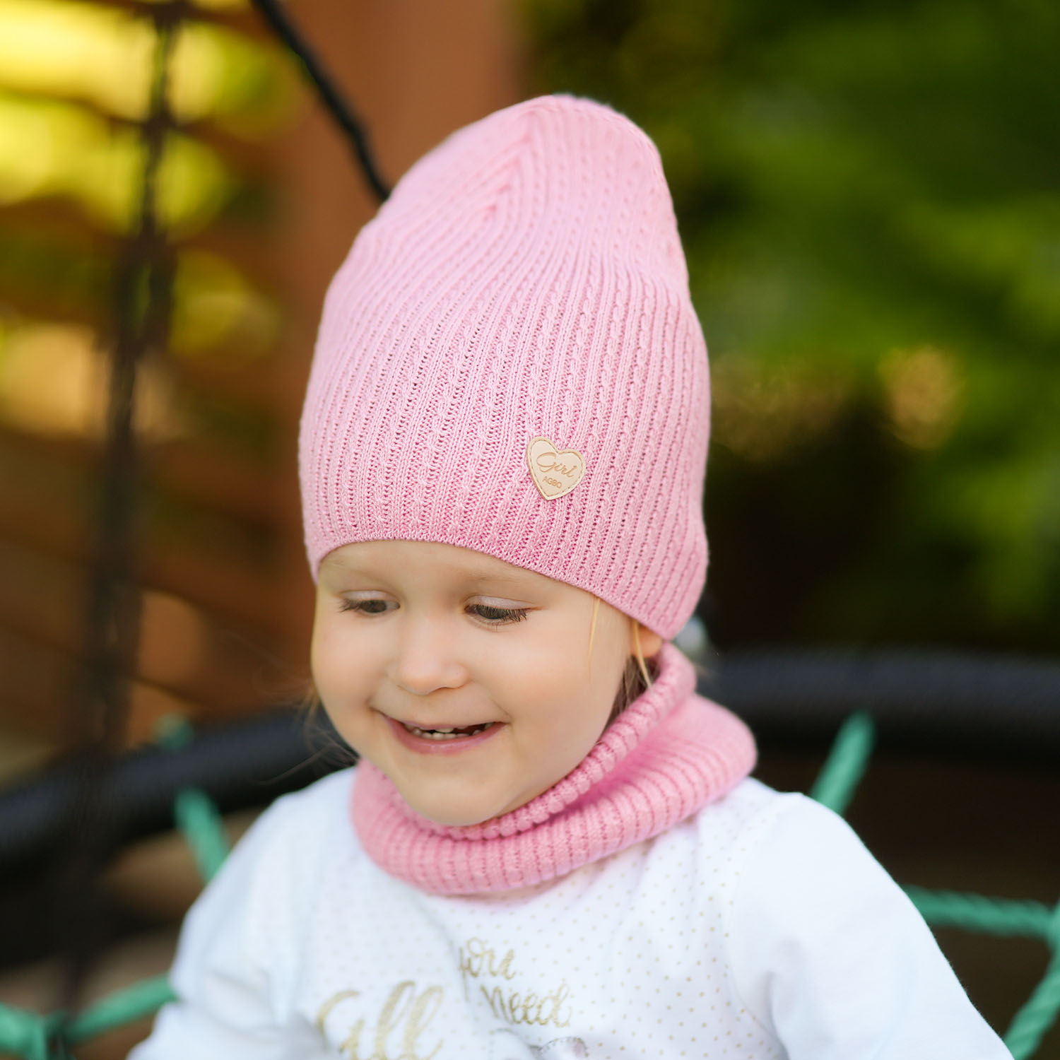 Czapka i komin dla dziewczynki jesienny, wiosenny komplet, z bawełną, czarny Wega