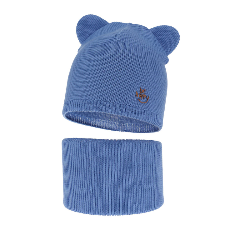 Czapka i komin dla chłopca jesienny, wiosenny komplet, z bawełną, niebieski Ludvic