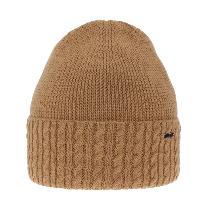 Czapka zimowa damska, camel, z wełną merino, Febe