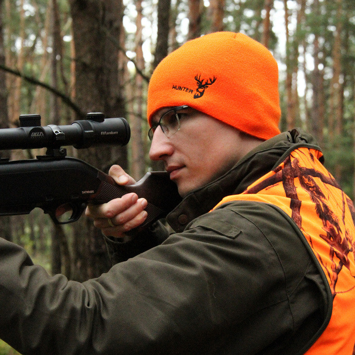 Czapka zimowa męska, pomarańczowa, myśliwska Hunter