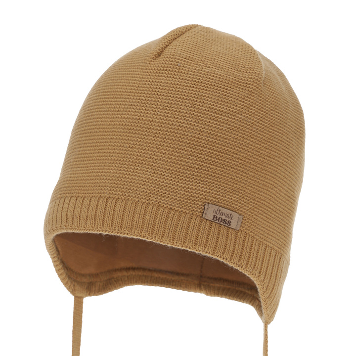 Czapka jesienna, wiosenna dla chłopca, camel, wiązana Valdis