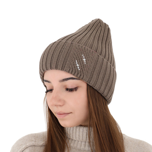 Czapka zimowa damska, brązowa, 100% wełniana merino Ariga