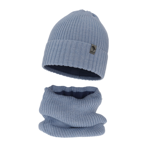 Czapka i komin dla chłopca zimowy komplet, jasnoniebieski, wełniany merino Gecko