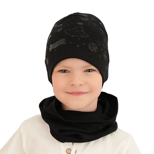 Czapka i komin dla chłopca jesienny, wiosenny komplet, khaki, bawełniany Kosmos