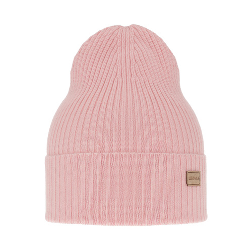 Czapka damska zimowa, jasnoróżowa, 100% wełniana merino Sophie