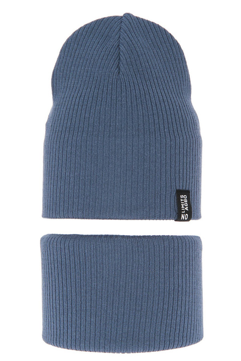 Czapka i komin dla chłopca jesienny, wiosenny komplet, z bawełną, niebieski Tunis