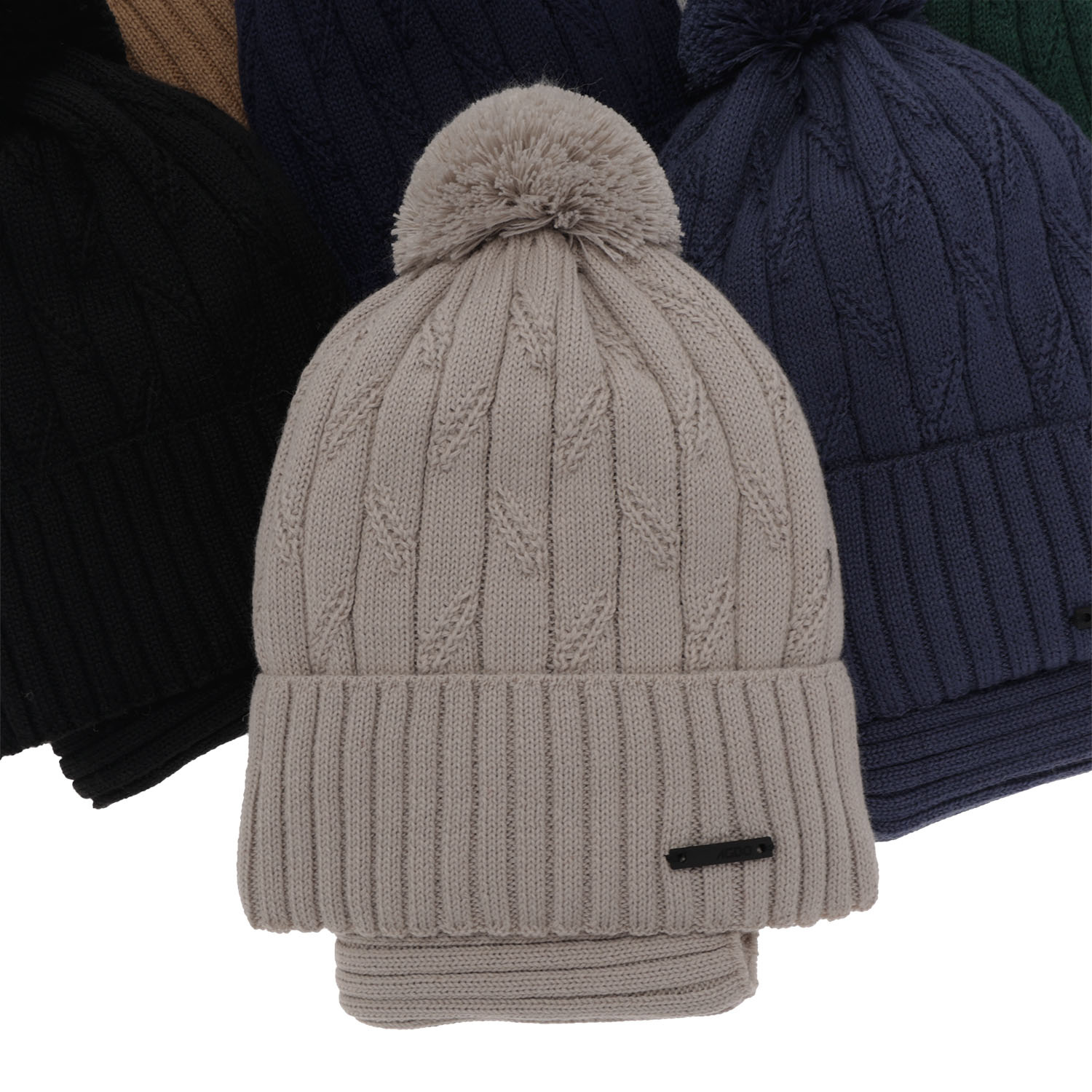 Czapka i komin dla chłopca zimowy komplet, camel, z pomponem, wełniany merino Talar