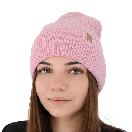 Czapka zimowa damska, różowa, 100% wełniana merino Isla