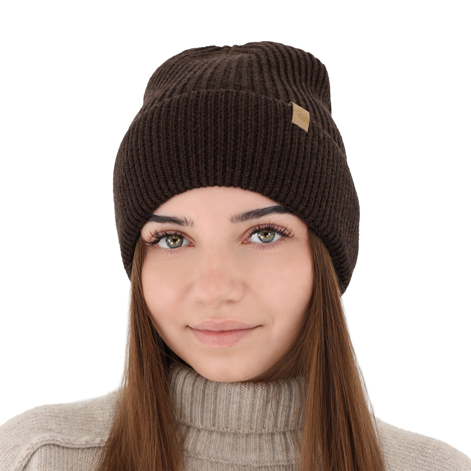 Czapka zimowa damska, brązowa, 100% wełniana merino Isla