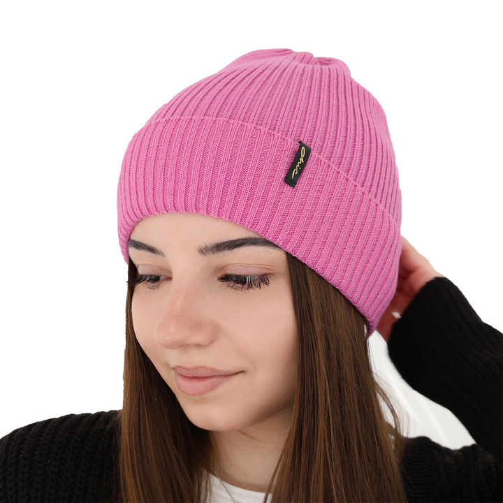 Czapka zimowa damska, różowa, 100% wełniana merino, Megan
