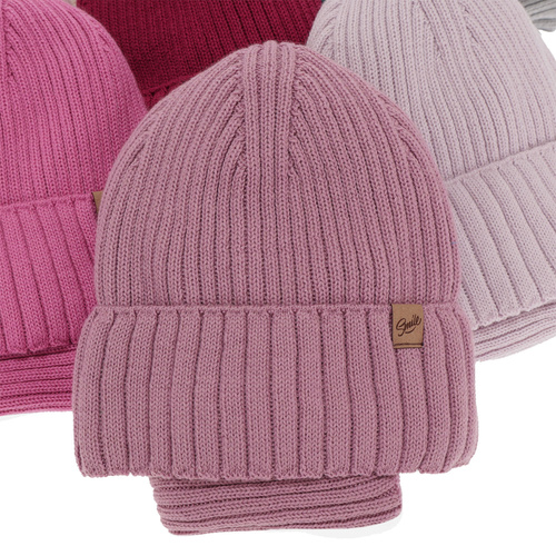 Czapka i komin dla dziewczynki zimowy komplet, różowy, wełniany merino Mesalia