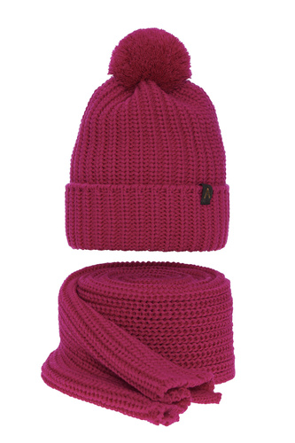 Czapka i szalik damski zimowy komplet, różowy, z pomponem Lupita