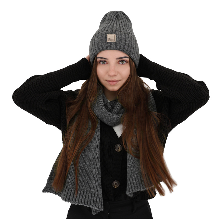 Szalik zimowy damski, szary, wełniany, Loretta