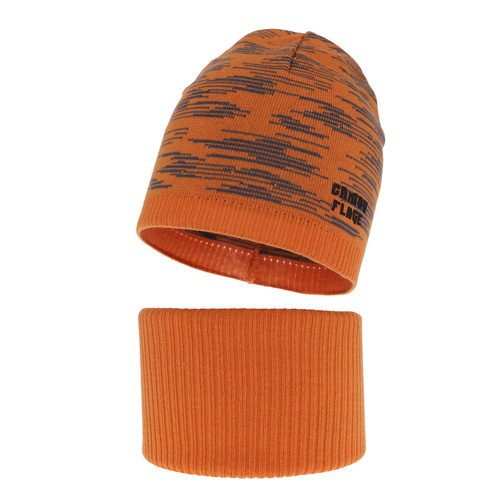 Czapka i komin dla chłopca jesienny, wiosenny komplet, z bawełną, pomarańczowy Carter