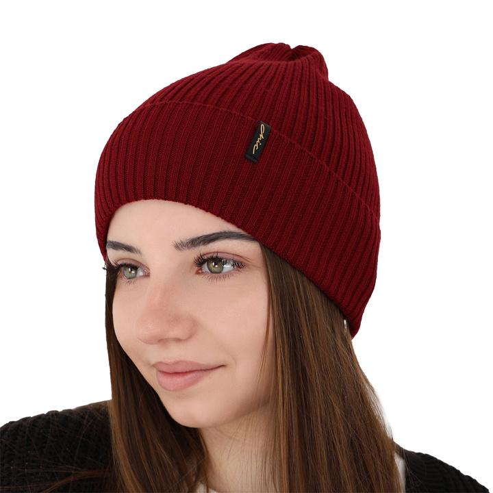 Czapka zimowa damska, czerwona, 100% wełniana merino, Megan