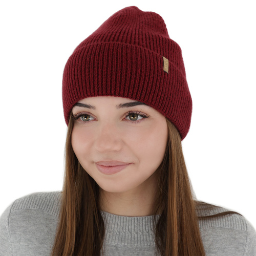 Czapka zimowa damska, bordowa, z wełną merino Tahoe