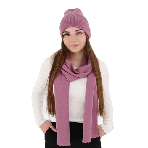 Czapka i szalik damski zimowy komplet, czarny, 100% wełniany merino Melpomena