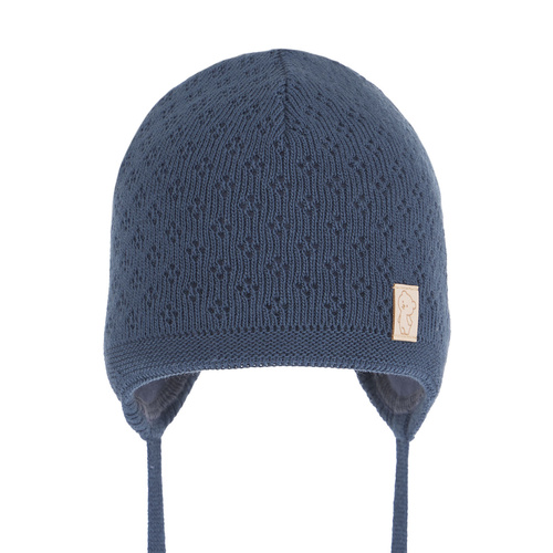 Czapka jesienna, wiosenna dla chłopca, granatowa, wiązana Dajmon