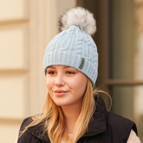 Czapka zimowa damska, bordowa, z pomponem, Mirka