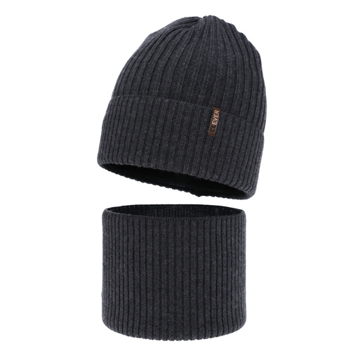 Czapka i komin dla chłopca, zimowy komplet, ciemnoszary, 100% wełniany merino, Gizmo