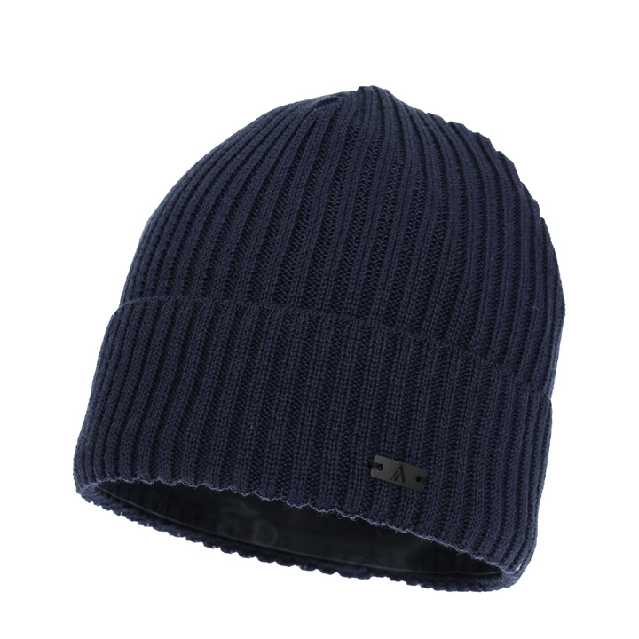 Czapka zimowa męska, granatowa, z wełną merino, Jeffrey