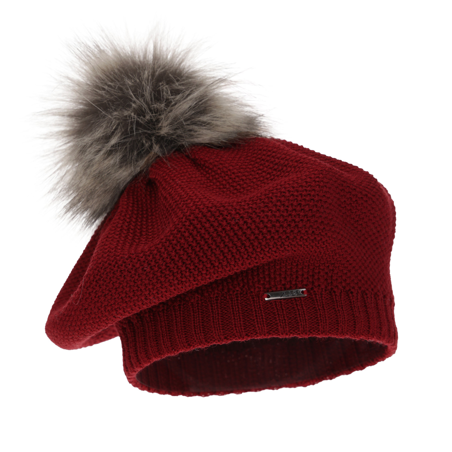 Beret damski zimowy, bordowy, z wełną merino Bonnie