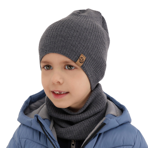 Czapka i komin dla chłopca jesienny, wiosenny komplet, szmaragdowy, 100% wełniany merino Richi