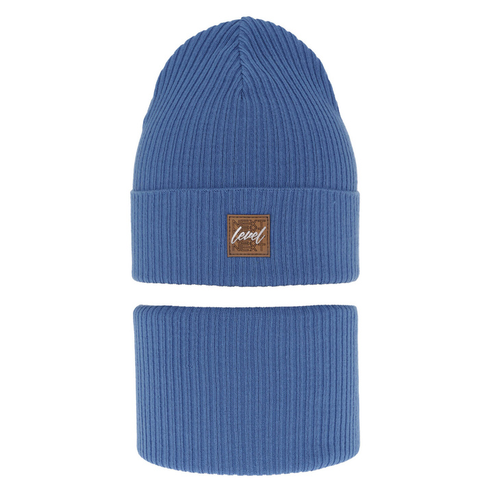 Czapka i komin dla chłopca jesienny, wiosenny komplet, z bawełną, niebieski Fenix