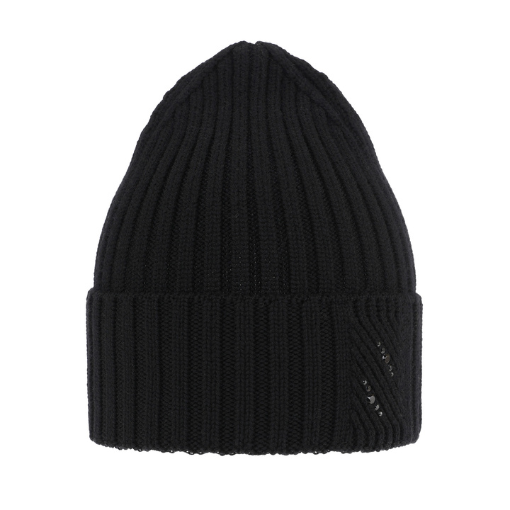 Czapka zimowa damska, czarna, 100% wełniana merino Ariga
