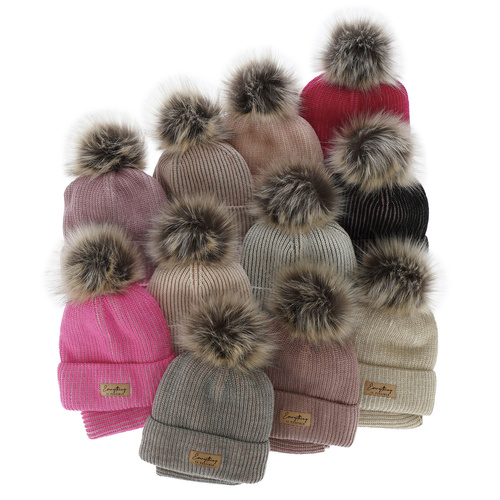 Czapka i komin dla dziewczynki zimowy komplet, różowy, z pomponem Floryda