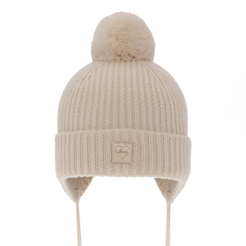 Czapka zimowa dla dziewczynki, jasnoróżowa, 100% wełniana merino, wiązana, podszyta wełnianym polarem Havana