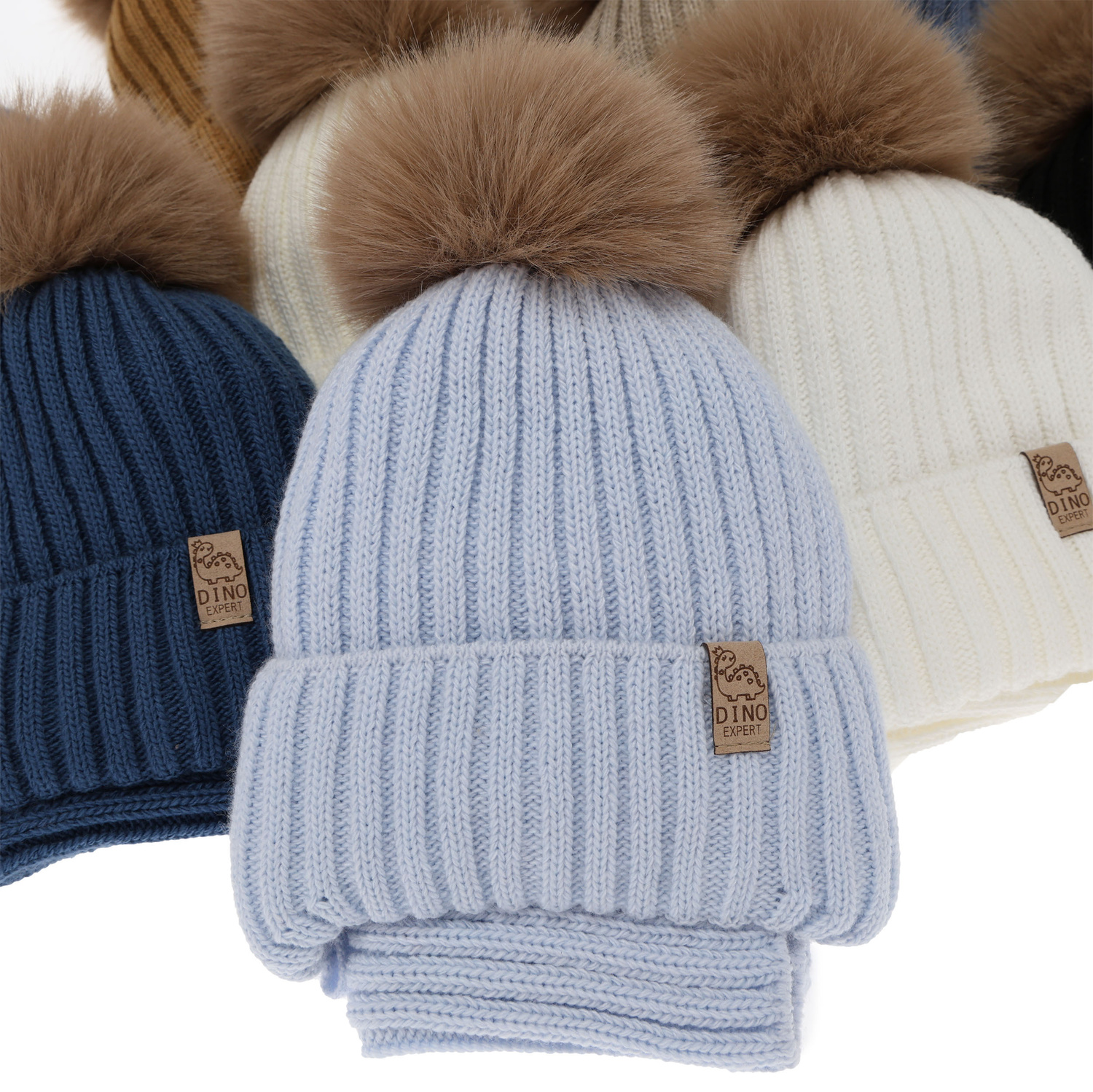 Czapka i komin dla chłopca, zimowy komplet, niebieski, z pomponem Bagil