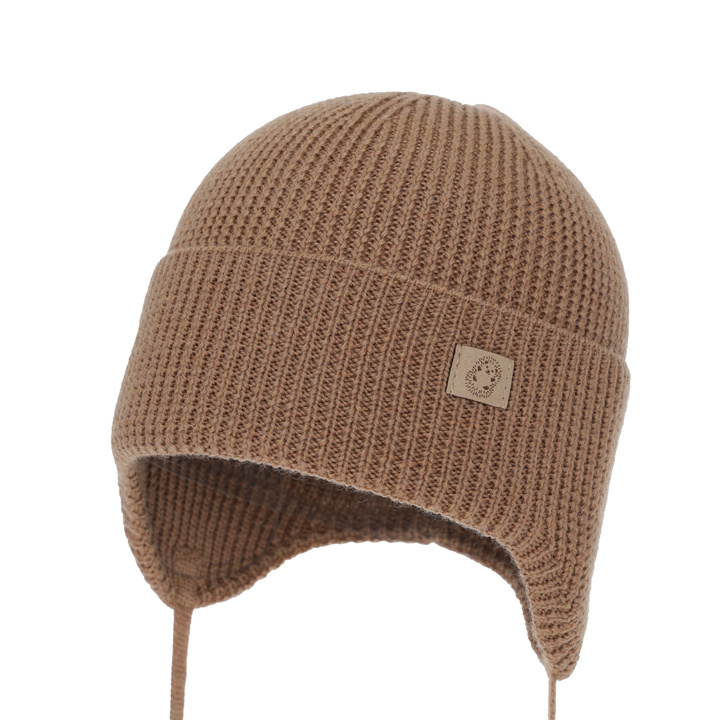 Czapka jesienna, wiosenna dla chłopca, 100% wełniana merino, wiązana, camel Bakadi