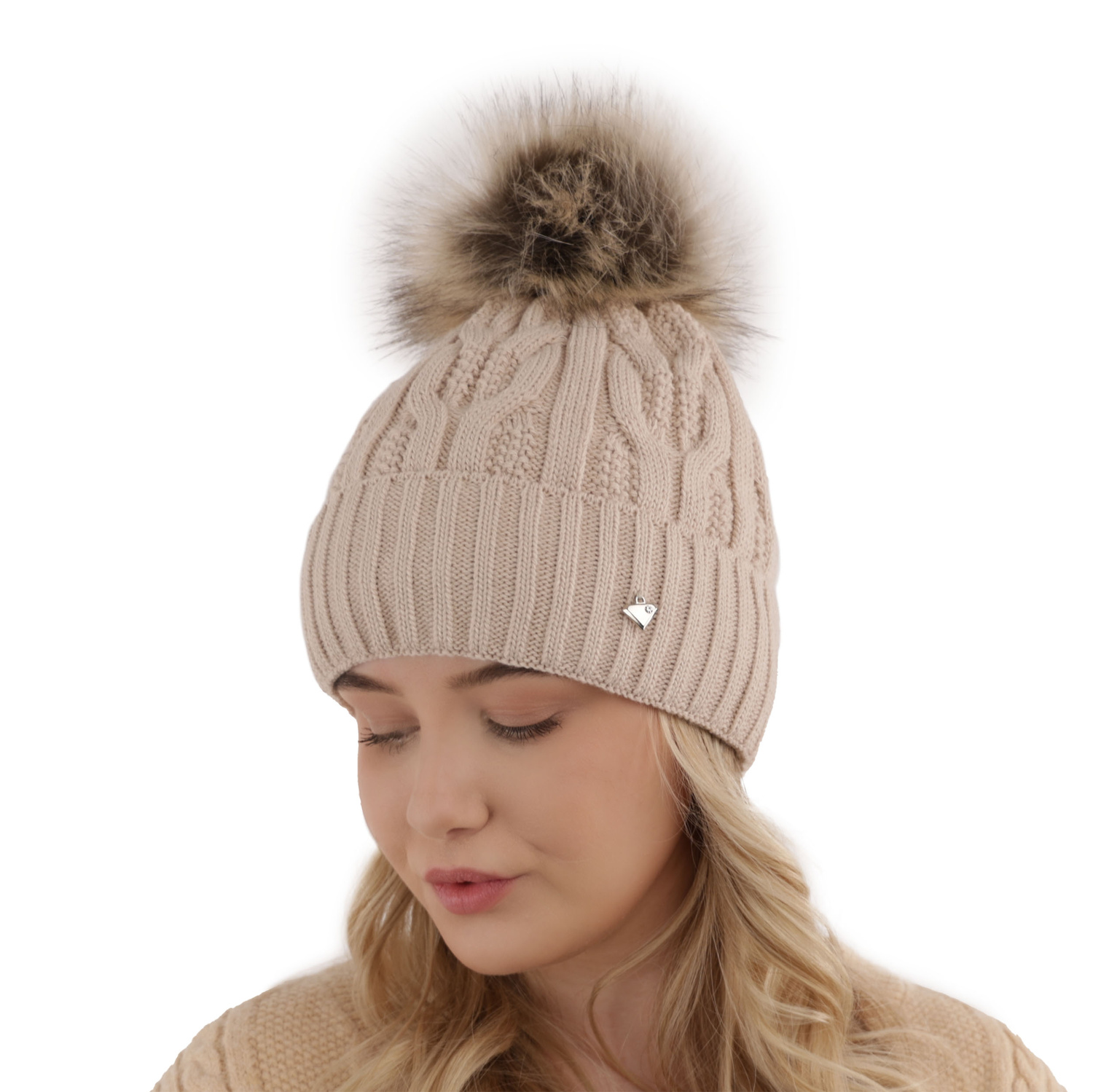 Czapka zimowa damska, bordowa, z pomponem Laona