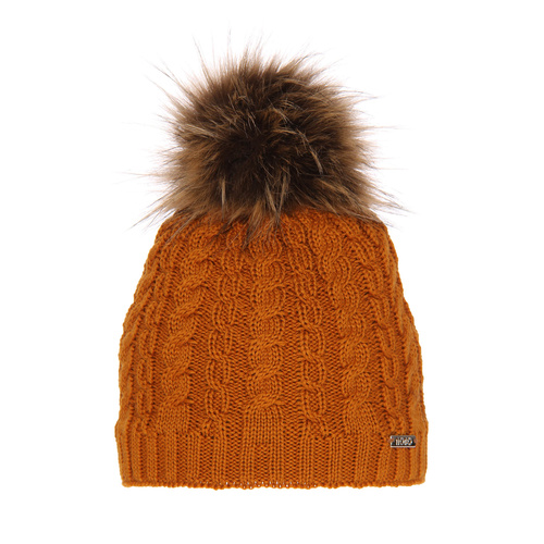 Czapka zimowa damska, miodowa, z pomponem, z wełny merino Satina