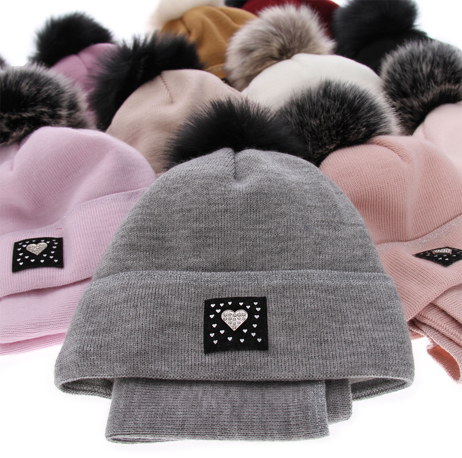 Czapka i komin dla dziewczynki zimowy komplet, różowy, z pomponem Sendi