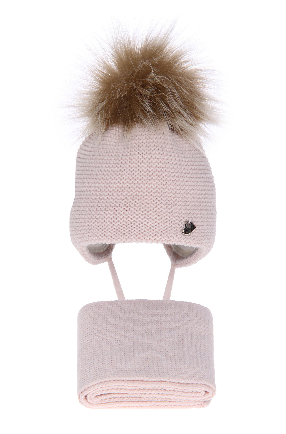 Czapka i szalik dla dziewczynki zimowy komplet, różowy, z pomponem Aimi