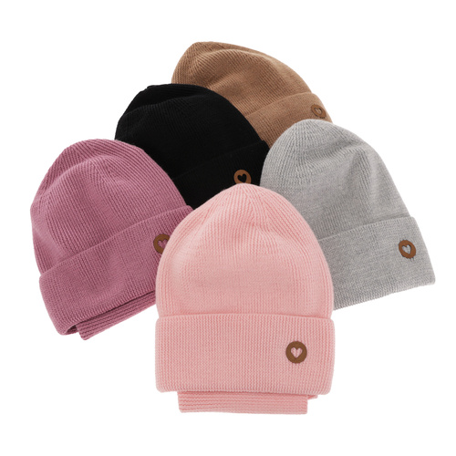 Czapka i komin dla dziewczynki jesienny, wiosenny komplet, jasnoróżowy, 100% wełniana merino Brook