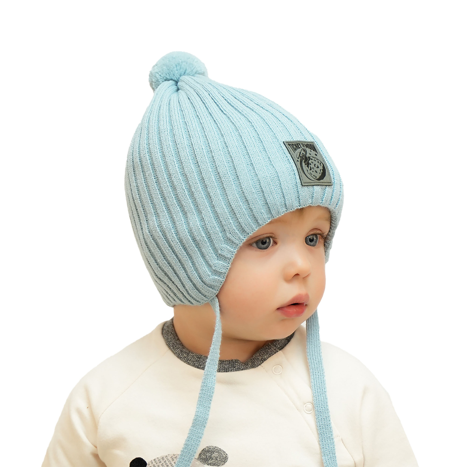 Czapka jesienna, wiosenna dla chłopca, ciemnoszara, wiązana, z pomponem Cyspin