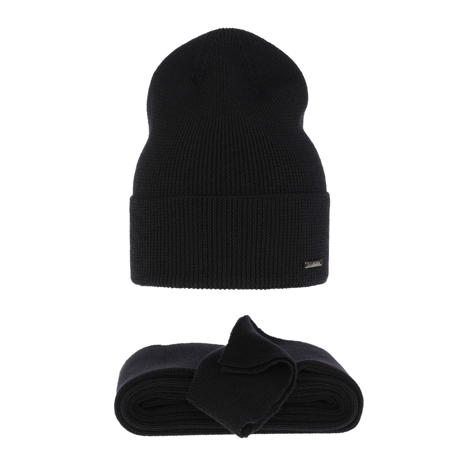 Czapka i szalik damski zimowy komplet, czarny, 100% wełniany merino Melpomena
