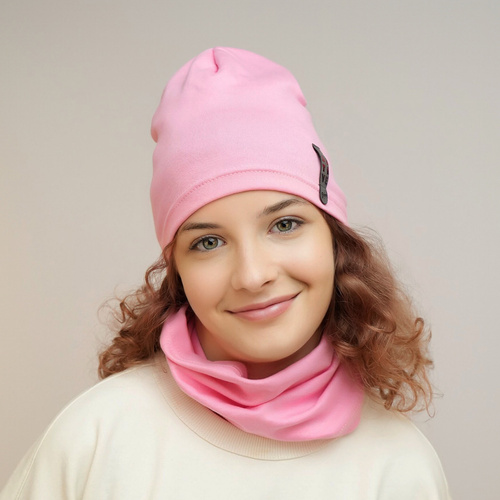 Czapka i komin dla dziewczynki jesienny, wiosenny komplet, czarny, bawełniany Flores