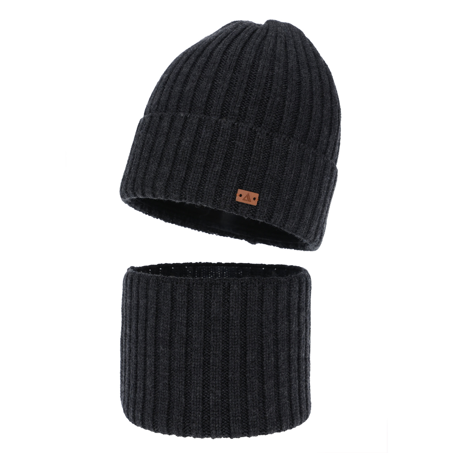 Czapka i komin dla chłopca, zimowy komplet, 100% wełniany merino, ciemnoszary Umberto