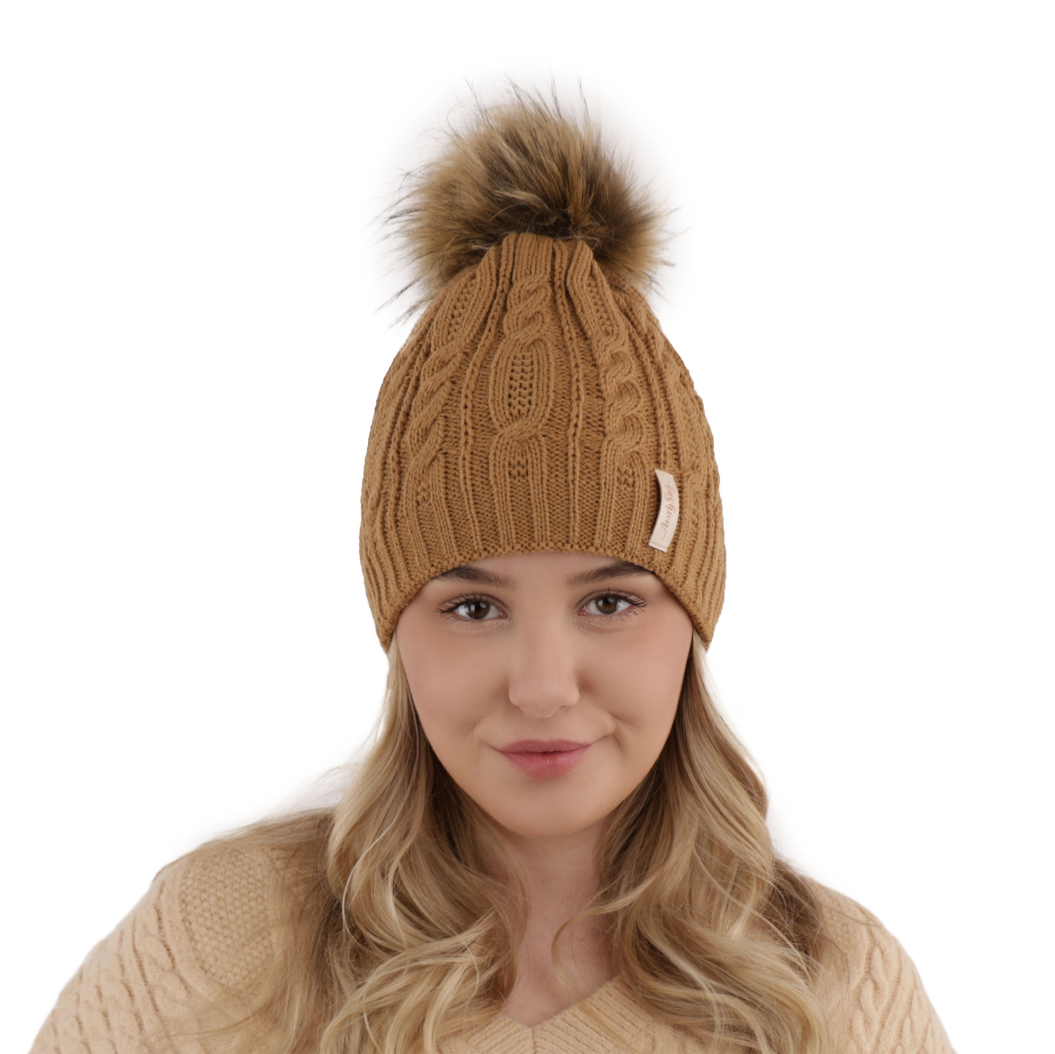 Czapka zimowa damska, czarna, z pomponem, Mirka