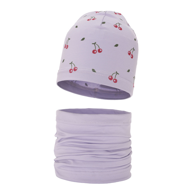 Czapka i komin dla dziewczynki jesienny, wiosenny komplet, fioletowy, bawełniany Cerise